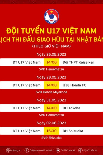 U17 Việt Nam đá 4 trận giao hữu trong chuyến tập huấn Nhật Bản - Anh 2