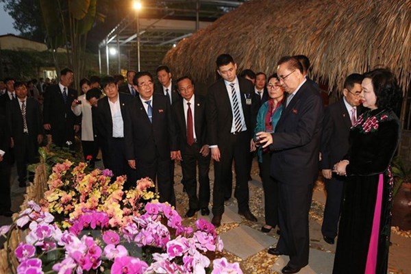 Đoàn đại biểu Triều Tiên tham quan mô hình trồng lan ở HTX Đan Hoài - Anh 1