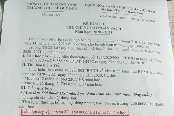 Trường Trung học cơ sở (THCS) Lê Quý Đôn (Gia Lai): Trực đánh trống cũng bắt phụ huynh đóng tiền hằng năm - Anh 2