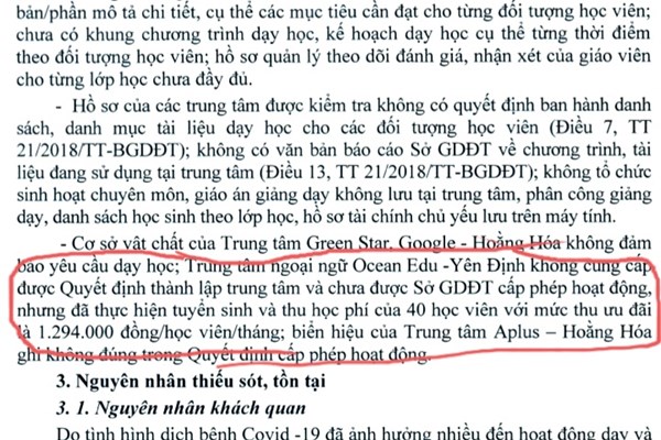 Chánh Thanh tra Sở GD&ĐT Thanh Hóa nói gì về hoạt động khi chưa được cấp phép của Trung tâm ngoại ngữ Ocean Edu? - Anh 3