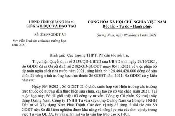 Thường vụ Tỉnh ủy Quảng Nam xem xét xử lý vụ lãnh đạo Sở GD&ĐT giới thiệu tư vấn sửa trường - Anh 1