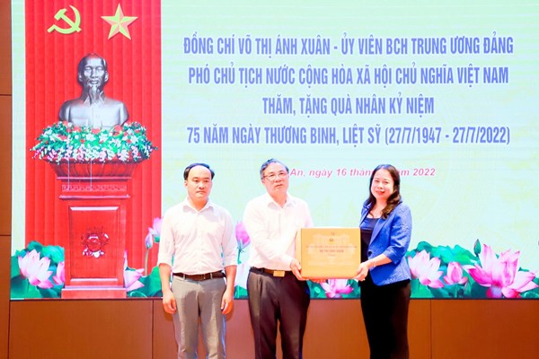 Phó Chủ tịch nước Võ Thị Ánh Xuân thăm, tặng quà thương, bệnh binh tại Nghệ An - Anh 2
