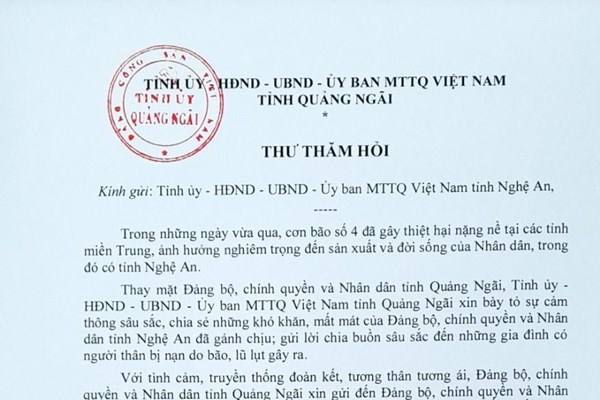 Quảng Ngãi: Hỗ trợ Nghệ An 500 triệu đồng khắc phục hậu quả thiên tai - Anh 1