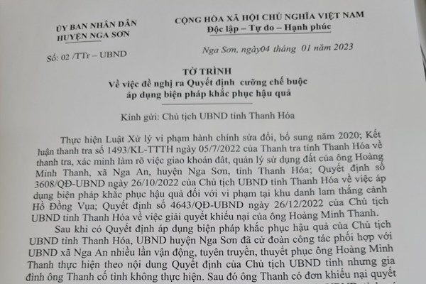 Vụ xâm phạm danh thắng quốc gia hồ Đồng Vụa (Nga Sơn, Thanh Hóa)​​​​​​​: Huyện đề nghị cưỡng chế vì người vi phạm chây ì - Anh 1