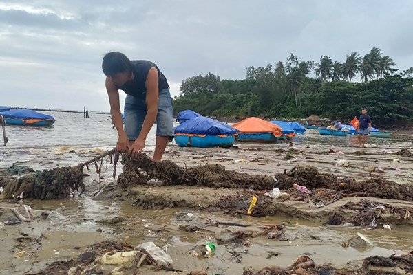 Quảng Ngãi: Bãi biển ngập rác sau mưa lớn - Anh 1