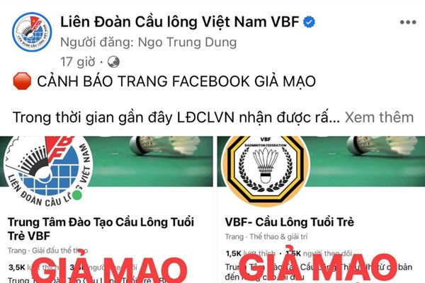 Liên đoàn Cầu lông Việt Nam cảnh báo các trang fanpage giả mạo - Anh 1
