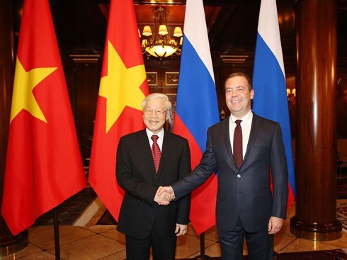 Tổng Bí thư Nguyễn Phú Trọng hội kiến với Thủ tướng LB Nga Dmitry Medvedev - Anh 1