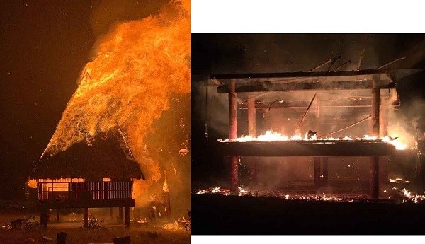 Kon Tum: Nhà rông văn hóa huyện Đắk Tô cháy dữ dội trong đêm - ảnh 1