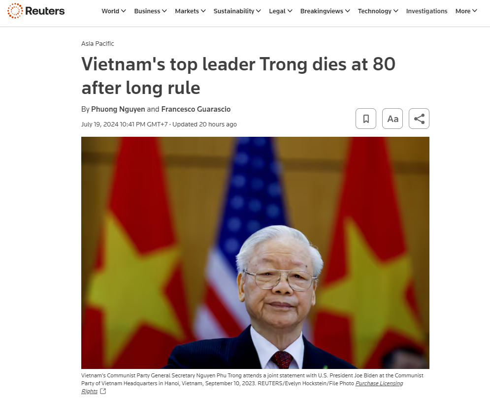 Báo chí quốc tế đồng loạt đưa tin Tổng Bí thư Nguyễn Phú Trọng từ trần - ảnh 2