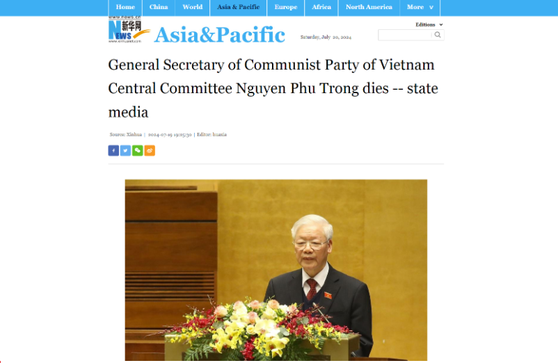 Báo chí quốc tế đồng loạt đưa tin Tổng Bí thư Nguyễn Phú Trọng từ trần - ảnh 1