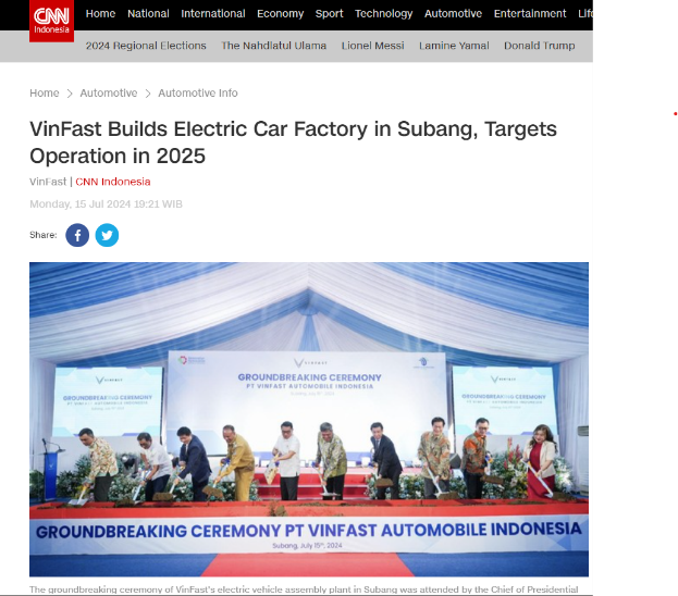 Báo chí Indonesia đặt kỳ vọng với dự án nhà máy xe điện VinFast - ảnh 2