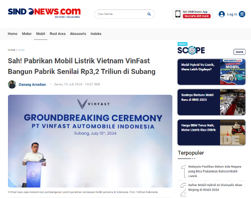 Báo chí Indonesia đặt kỳ vọng với dự án nhà máy xe điện VinFast - ảnh 3