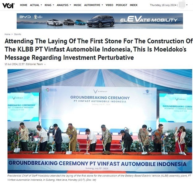 Chánh văn phòng Tổng thống Indonesia: Nhà máy VinFast sẽ thúc đẩy tăng trưởng khu vực - ảnh 1