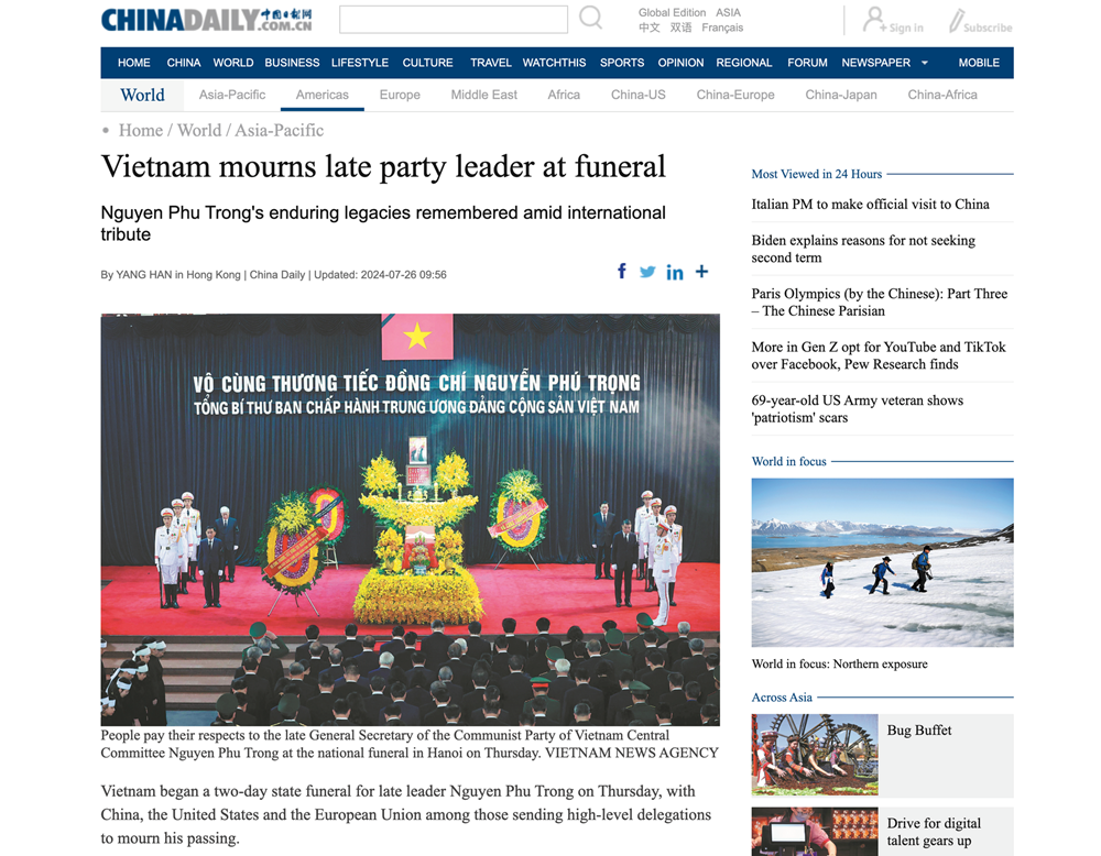 Truyền thông quốc tế đưa tin đậm nét Lễ Quốc tang Tổng Bí thư Nguyễn Phú Trọng - ảnh 2