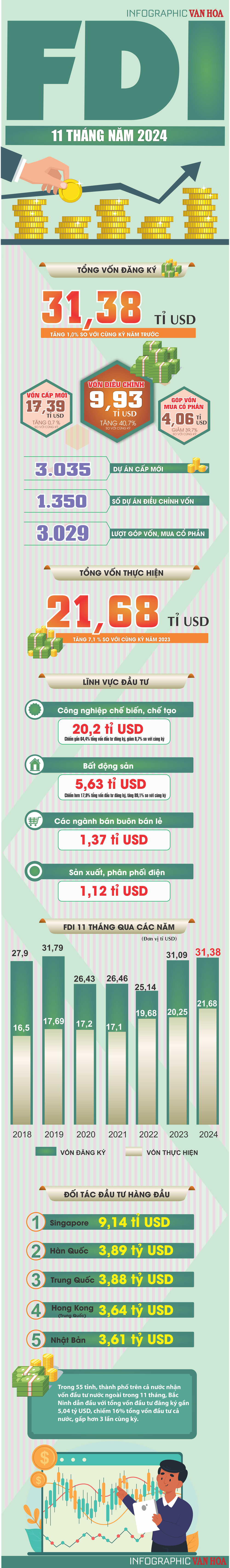 (Infographic) FDI 11 tháng đạt gần 31,4 tỉ USD - ảnh 1